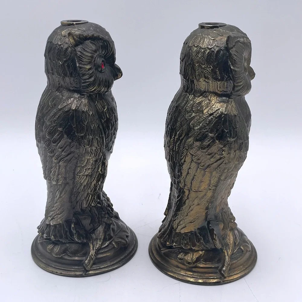 Pair Vintage Metal Owl Lamp‎ Base L&L WMC Loevsky & Loevsky Stamped Makers Mark